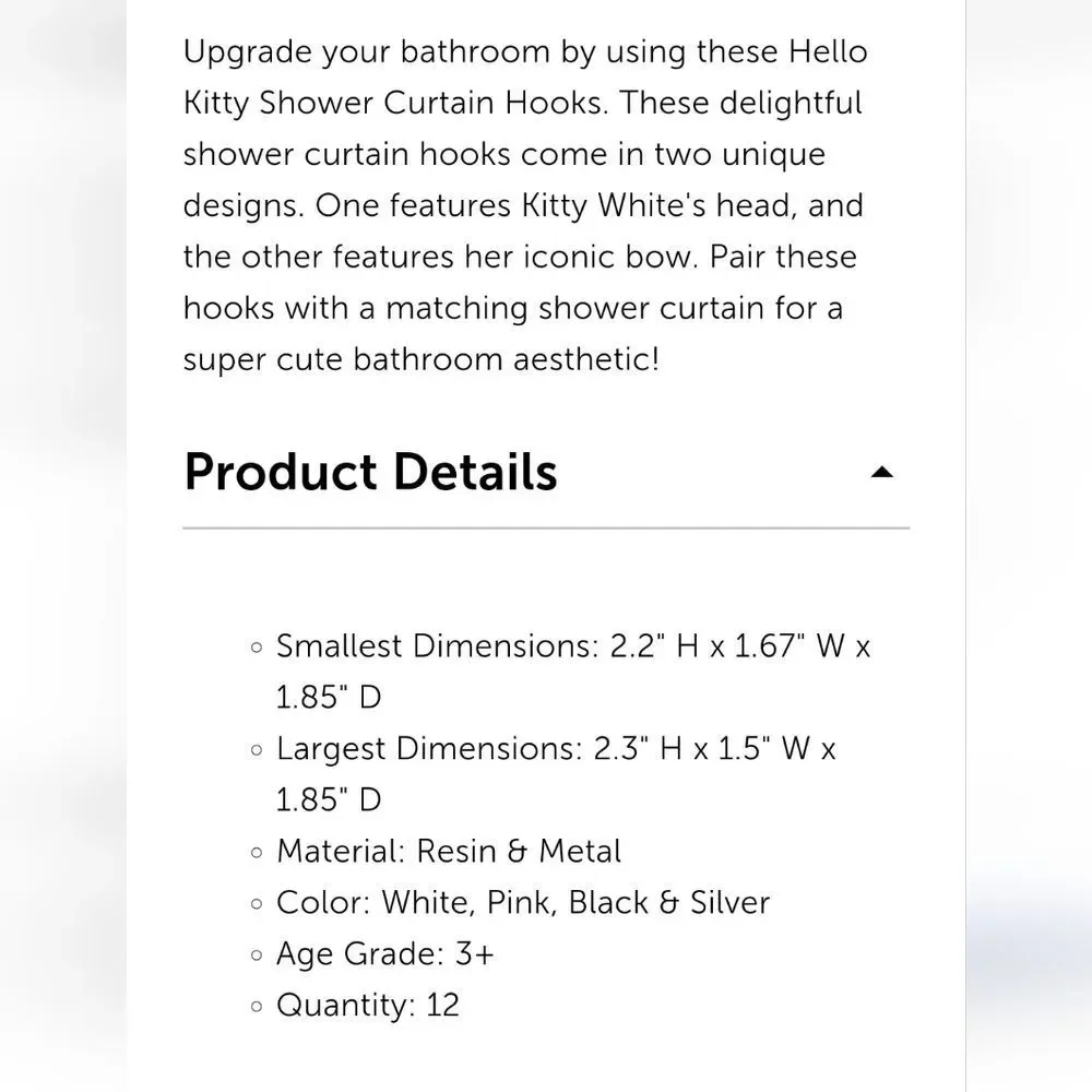 Hello Kitty By Sanrio Set of 12 Logo Shower Curtain Hooks